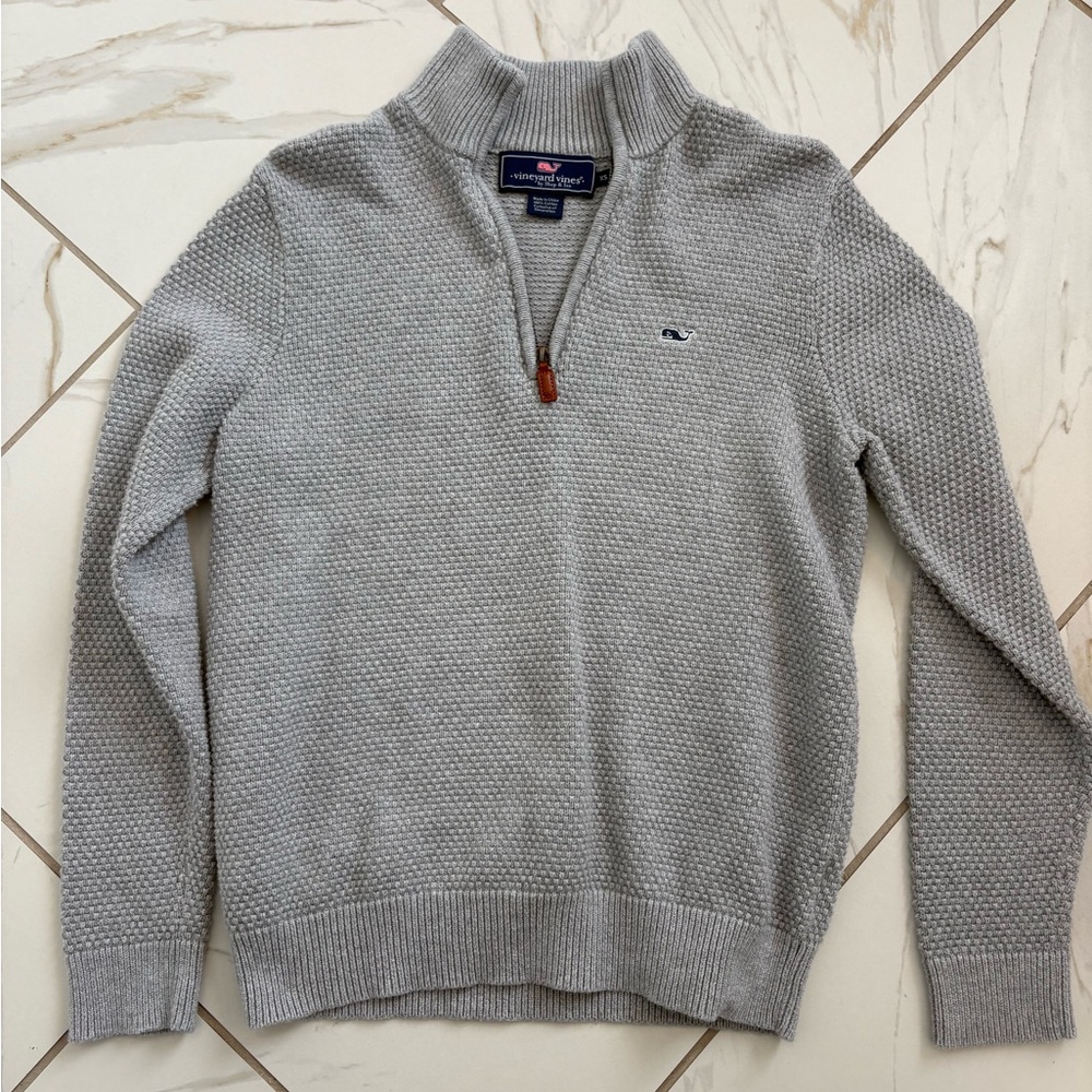 Vineyard Vines Light Gray Textured Zip-Up Sweater